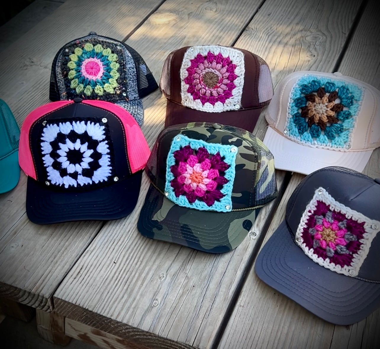 Granny square trucker hats