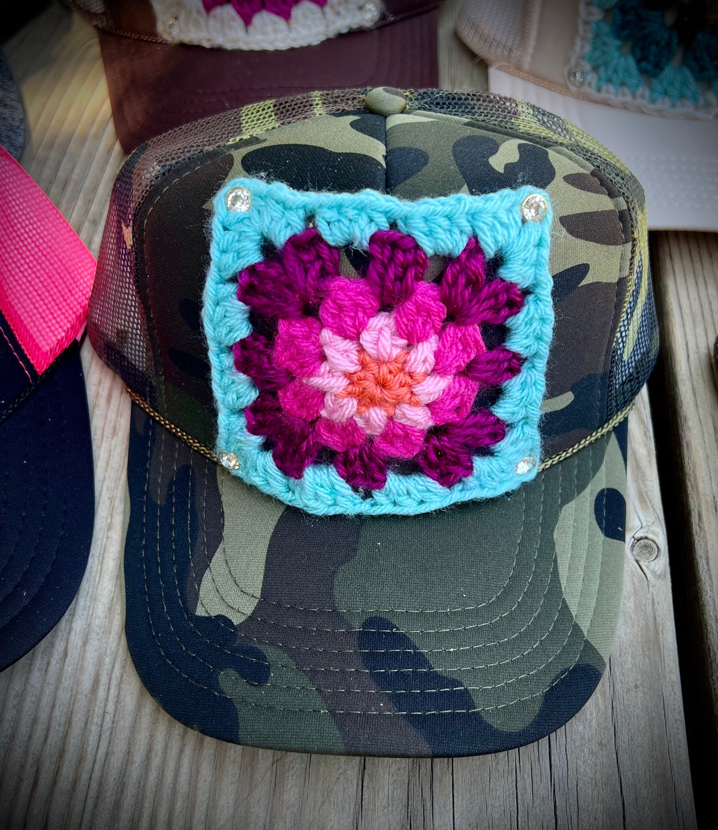 Granny square trucker hats