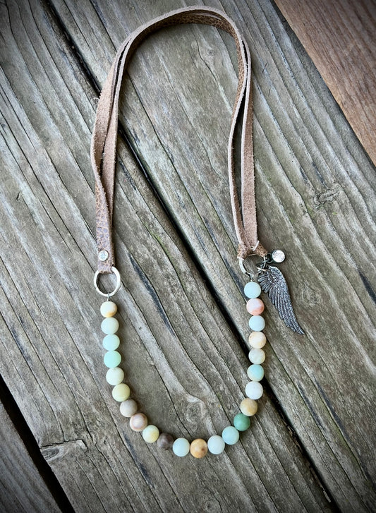 Beaded leather strap necklace