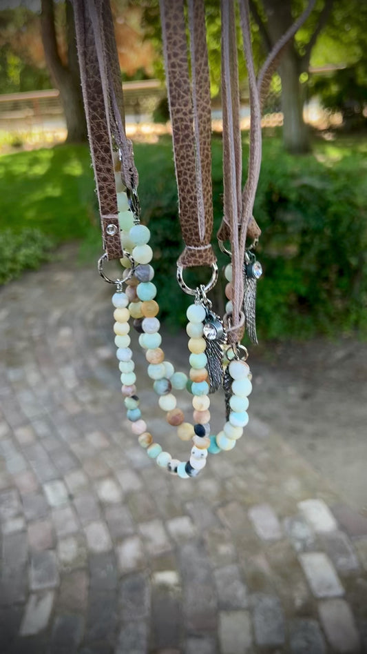 Beaded leather strap necklace
