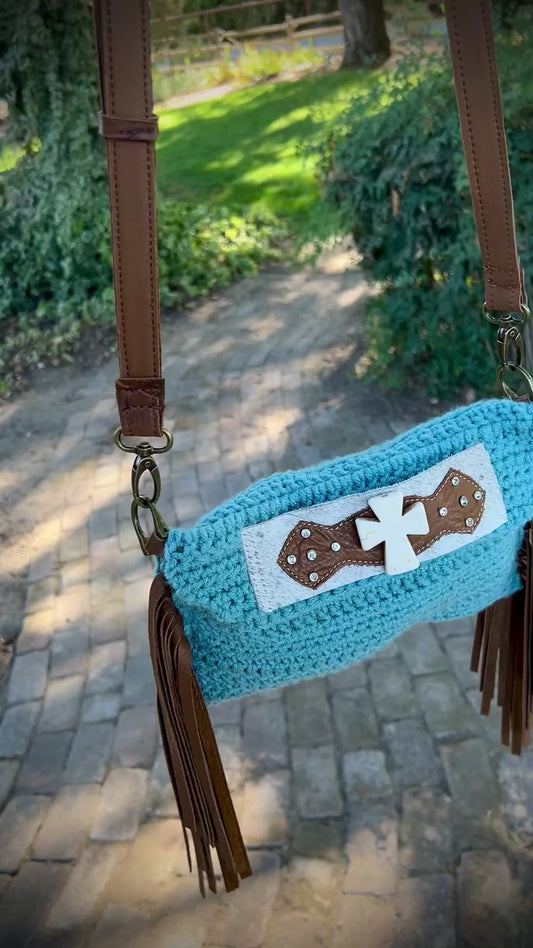 Turquoise crochet crossbody