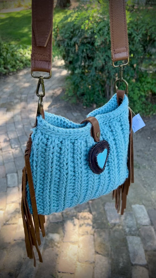 Turquoise crochet crossbody