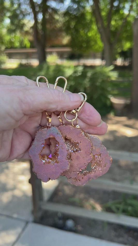 Dusty pink druzy bag charm