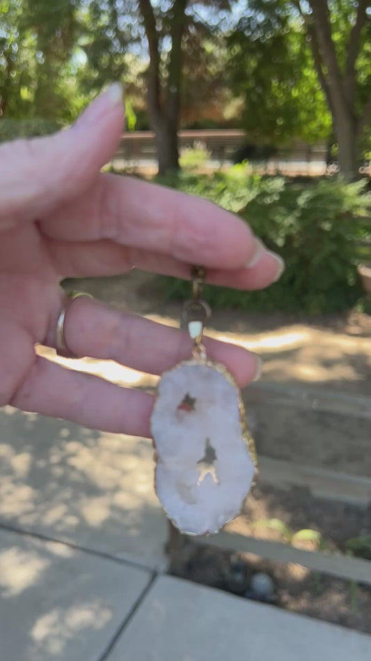 White druzy purse charm